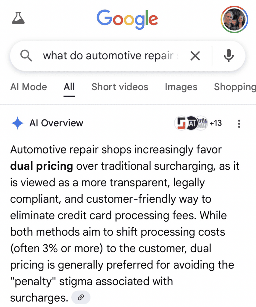 dual pricing best from automotive repair shops says google