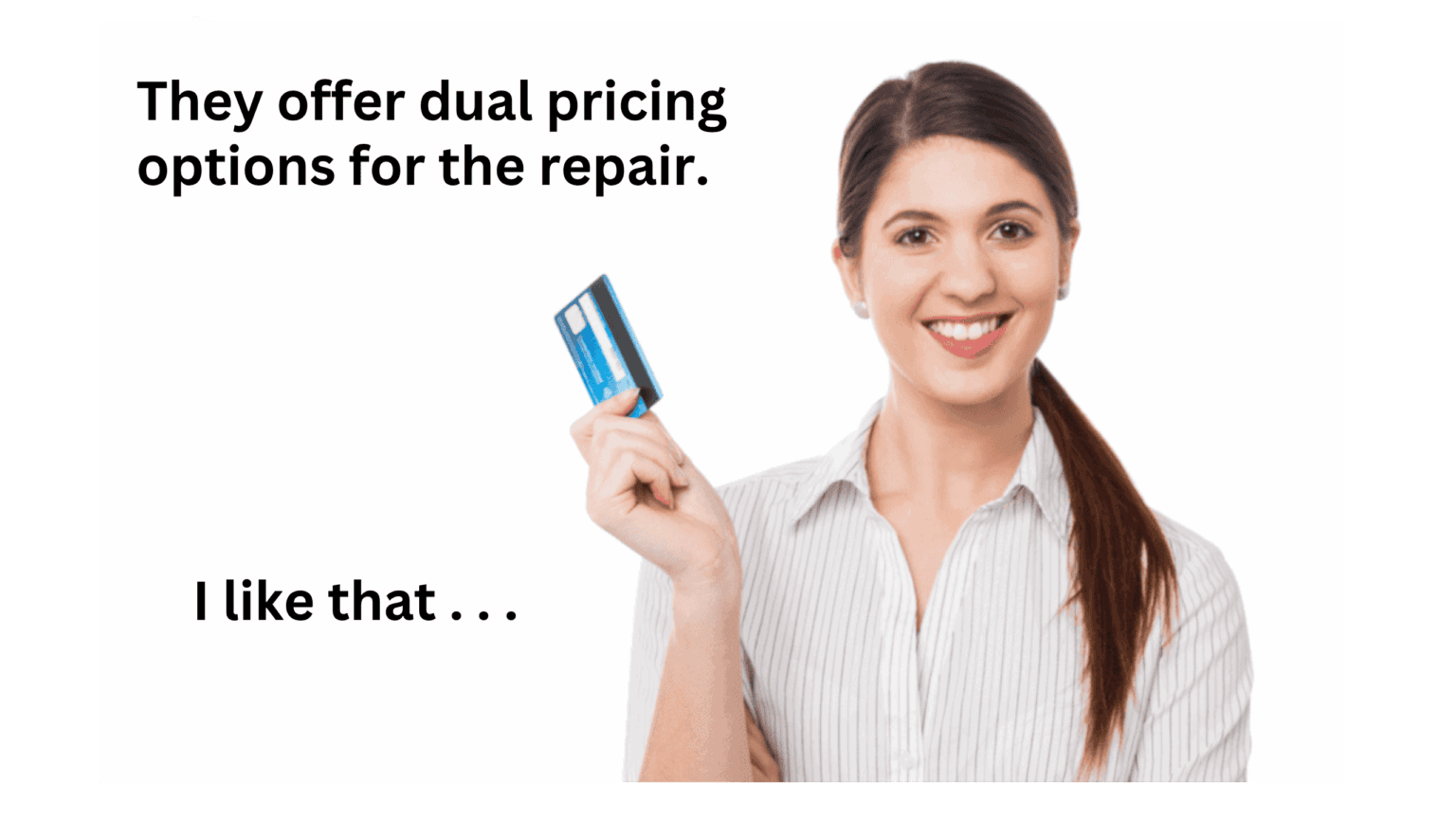 Image of an Auto Shop Customer holding a credit card for repair payment options from dual pricing
