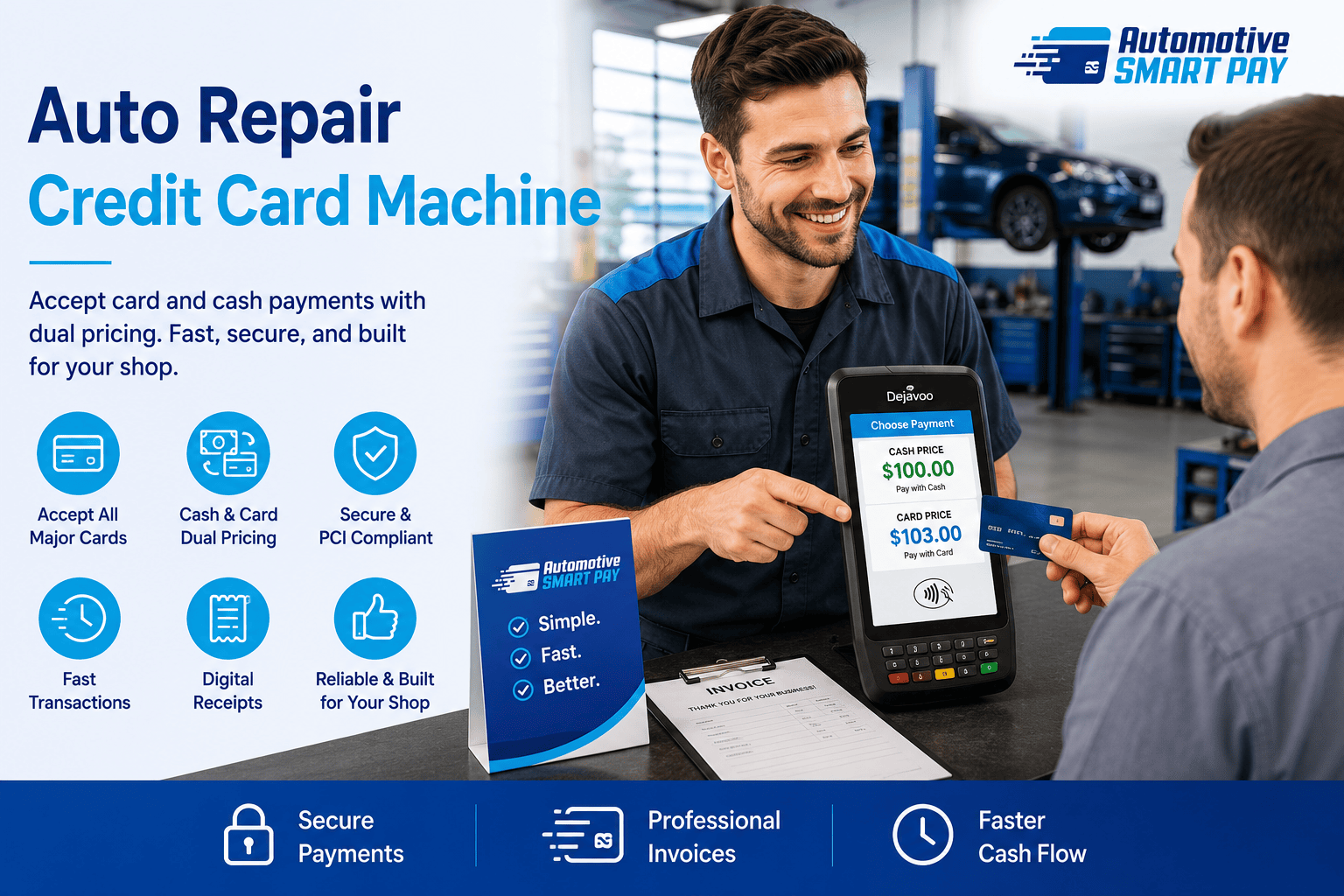 Image of Customer at Dual Pricing Credit Card Terminal at an Auto repair shop